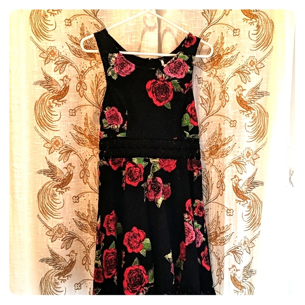 Free People Black and Pink Floral Mini Dress